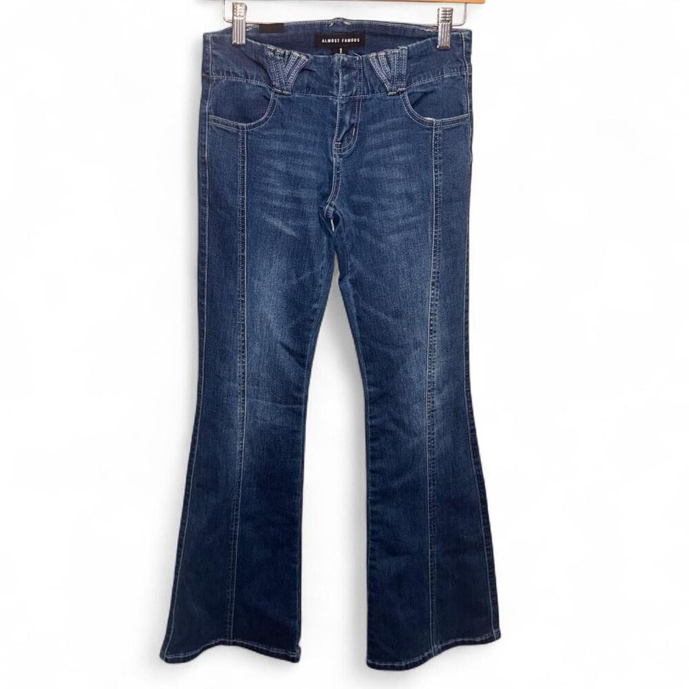 Almost Famous Penny Lane Blue Flare Jeans Super Low Rise Stretch Y2K Size 1